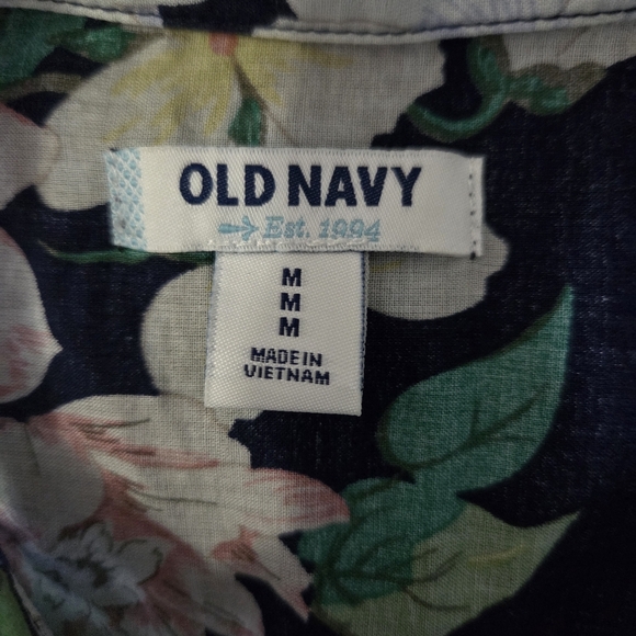 Old Navy Floral Blouse - Navy, Green, Pink Size Med - Picture 6 of 6
